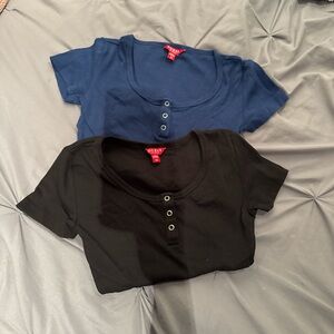 Guess Women's Blue and Black Short Sleeve Tees